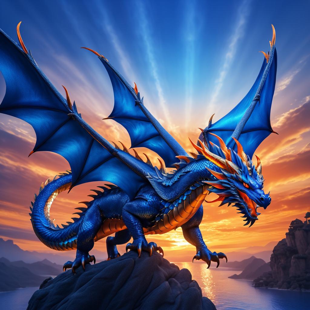 Majestic Blue Dragon at Sunset