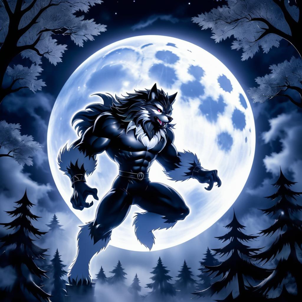 Majestic Werewolf Soaring Under Moonlight