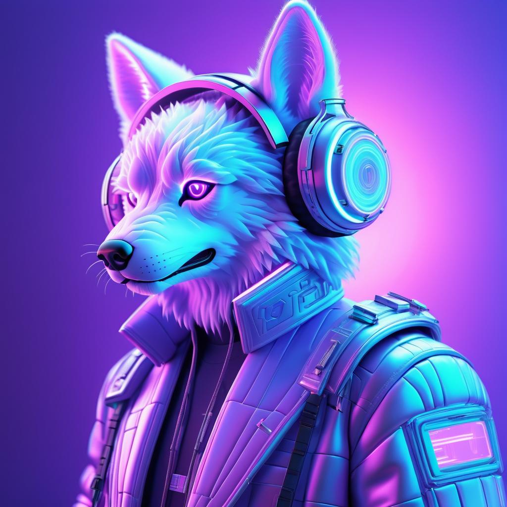 Cyberwolf with Holographic Fur Patterns