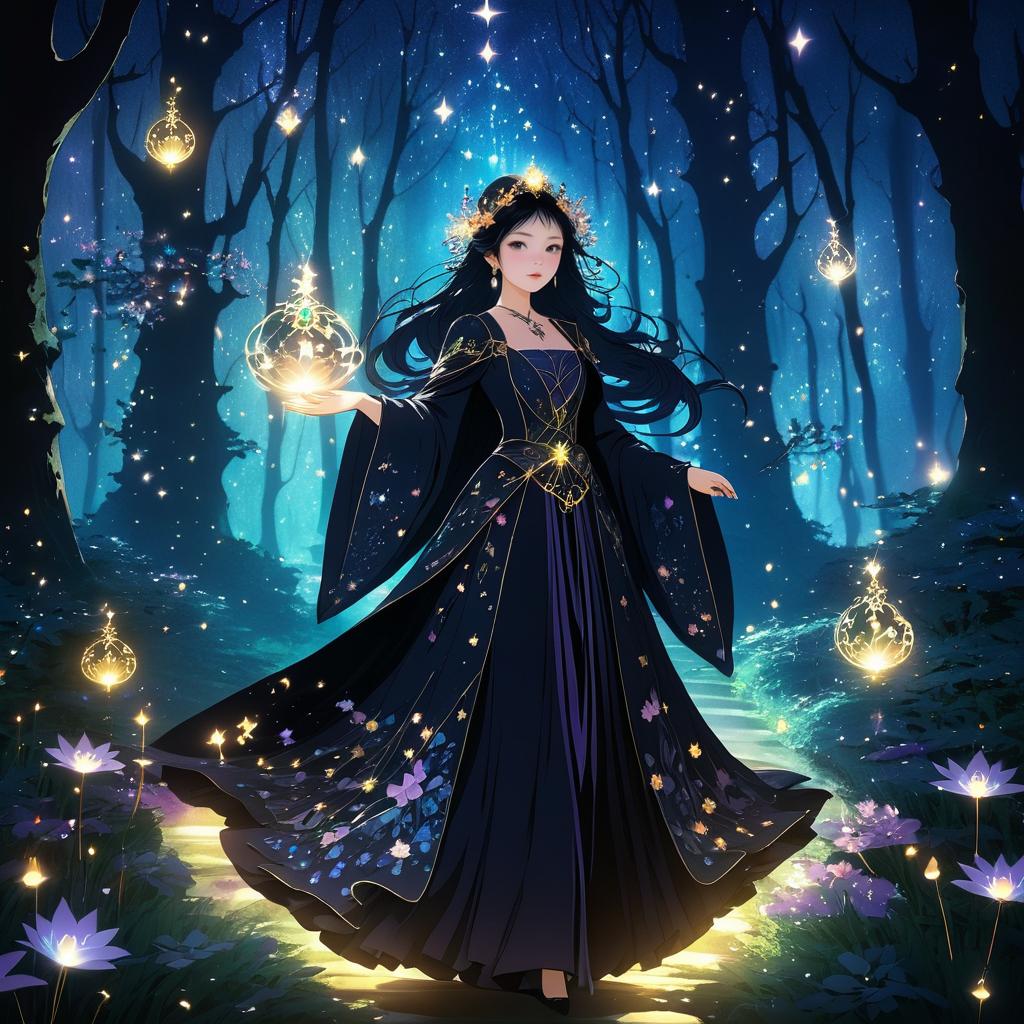 Mysterious Sorceress in Enchanted Forest