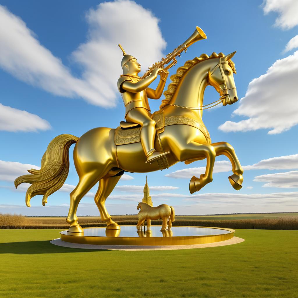 Giant Gold Horse Statue with Clarinet