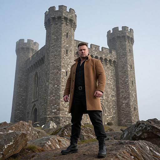 Rugged Man by Medieval Stone Fortress