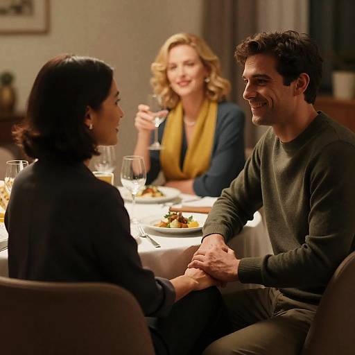 Intimate Dinner Scene with Three People