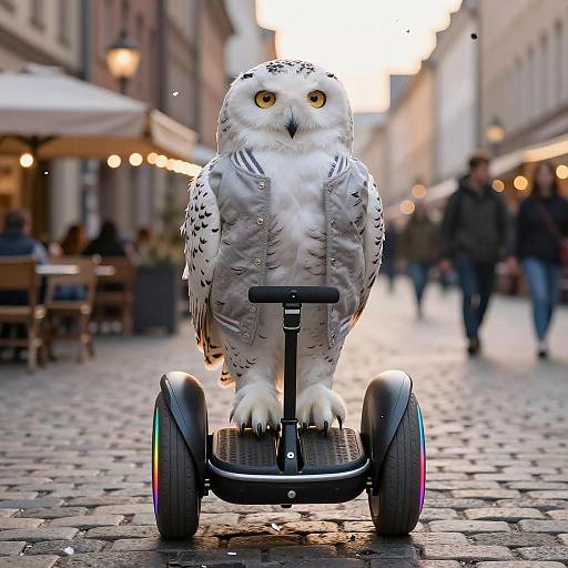 Snowy Owl on Segway in European Plaza
