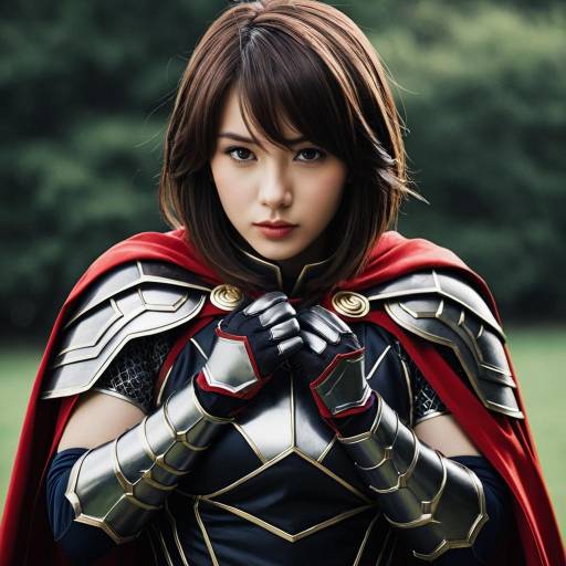 Woman in Fantasy Armor with Red Cape