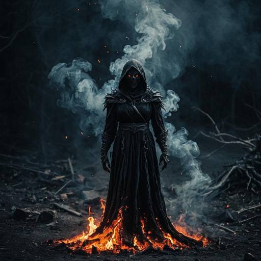 Dark Wraith Figure Rising from Flames