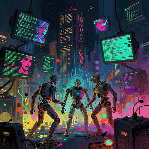 Dystopian AI Chaos in Glitch City