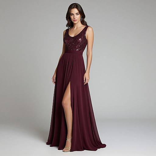Elegant Woman in Burgundy Evening Gown