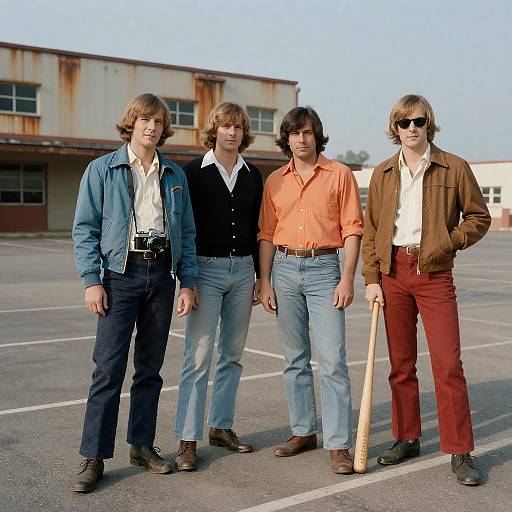 1970s Casual Men in Sunlit Parking Lot