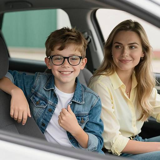 Heartwarming Car Ride Moment: Boy and Woman