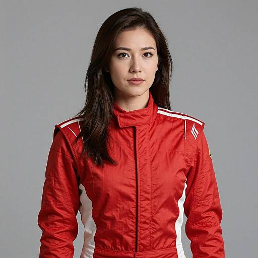 Hyperrealistic Woman in Red Racing Suit