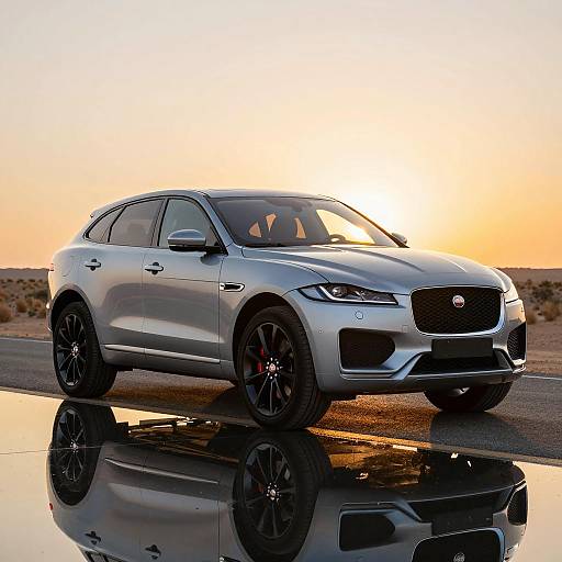 Sunset Luxury: Silver Jaguar F-PACE SUV