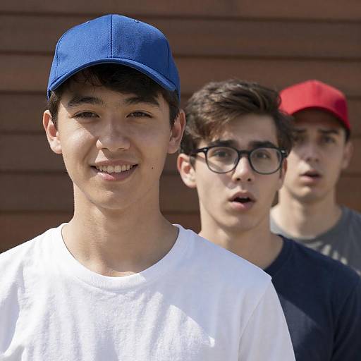 Three Young Men with Varied Expressions