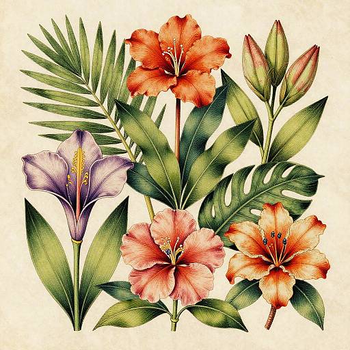 Vintage Handpainted Tropical Botanical Art