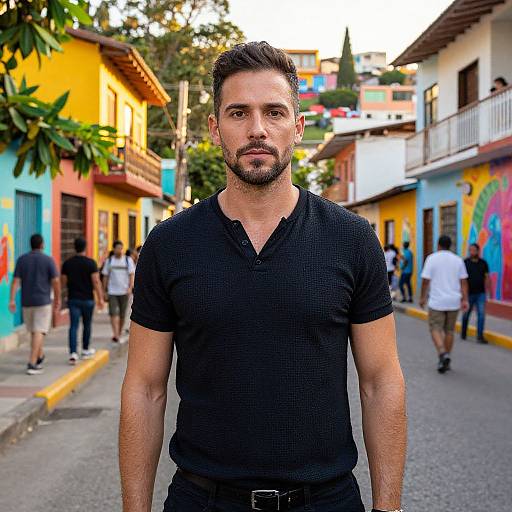 Confident Man in Vibrant Medellín Street