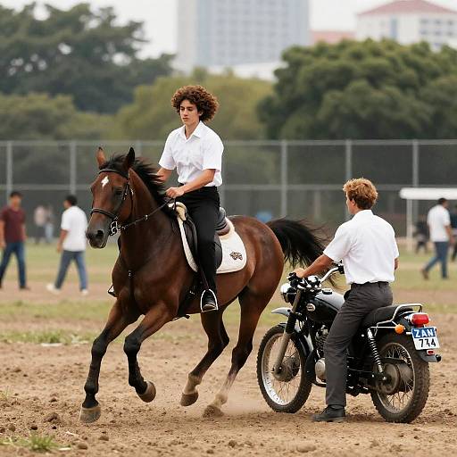 Dynamic Park Scene with Rider and Groundskeeper