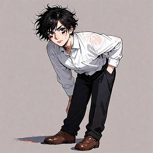 Weary Black-Haired Boy in Dress Shirt