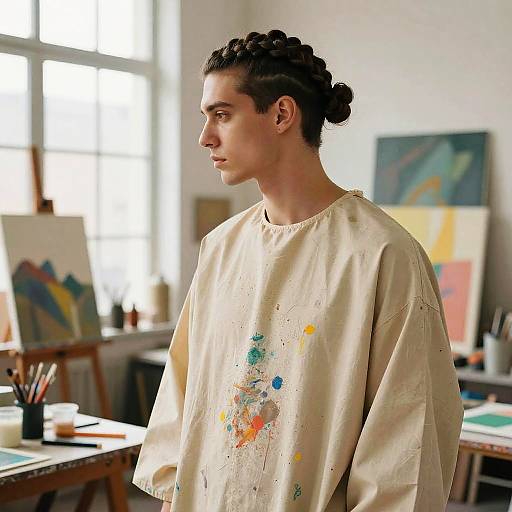 Braided Bun Male Artist Portrait
