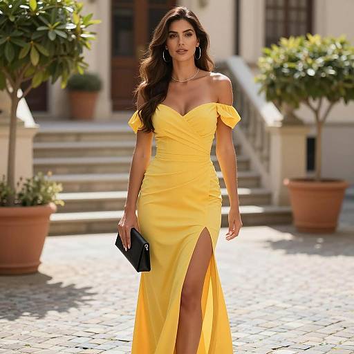 Elegant Woman in Yellow Dress Outdoors