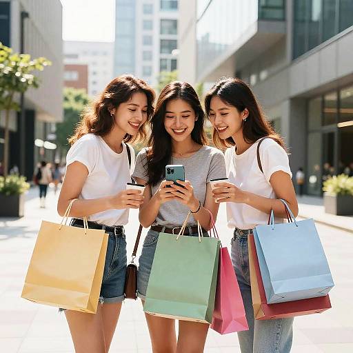 Three Friends Shopping and Sharing Smiles