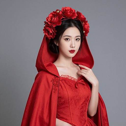 Red Ivy Costume Woman with Flowers