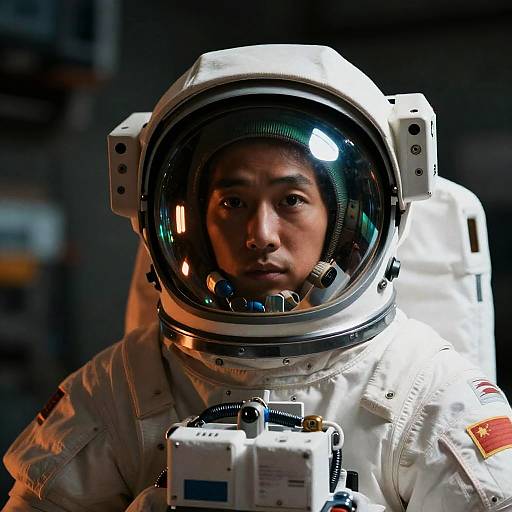 Close-Up of Astronaut in Brown Spacesuit