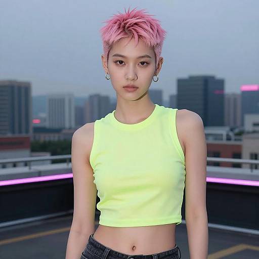 Vibrant Fashion Model at Twilight