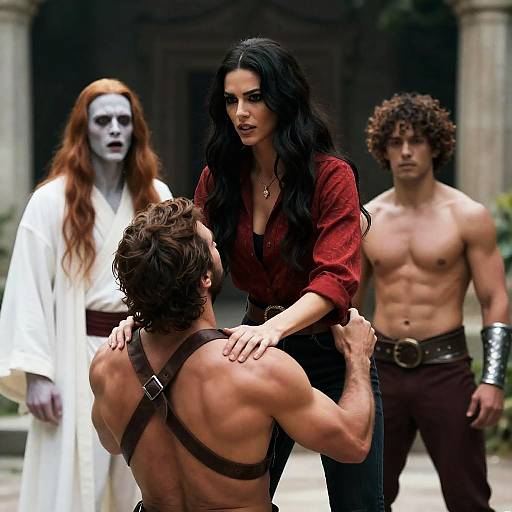 Dramatic Scene with Four Unique Characters