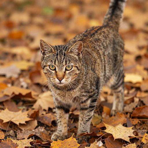 Curious Tawny Tabby in Autumn Forest