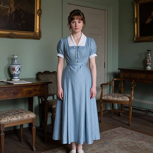 Sally Green in Blue Historical Dress