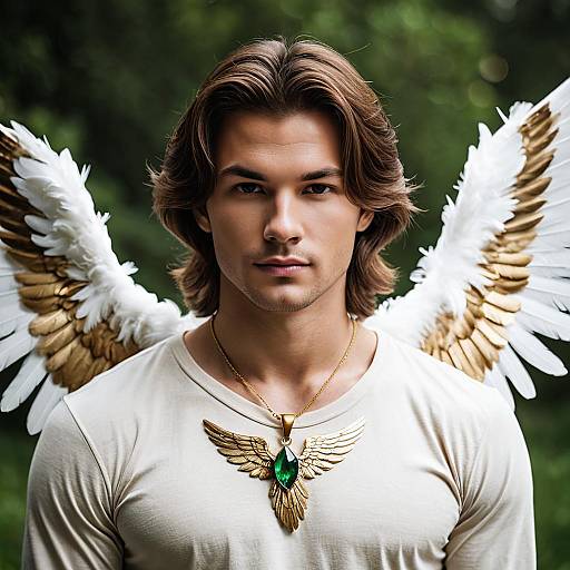 Young Angelic Man with Feathered Wings