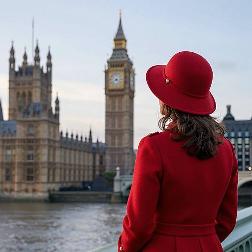 Woman in Red Viewing London Skyline