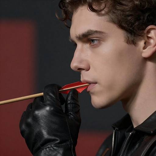 Man Holding Red-Tipped Arrow with Leather Gloves