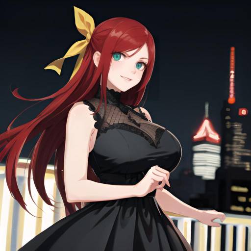 Aesthetic Nighttime Cityscape with Erza Scarlet