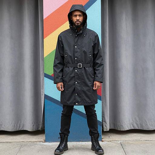 Urban Man in Black Raincoat Costume