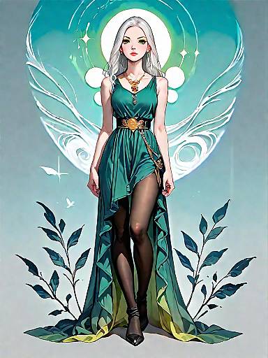 Realistic Woman in Olive Green Dress