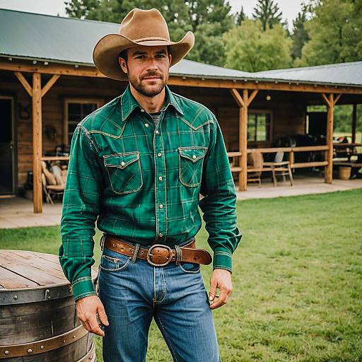 Man in Cowboy Outfit on Ranch
