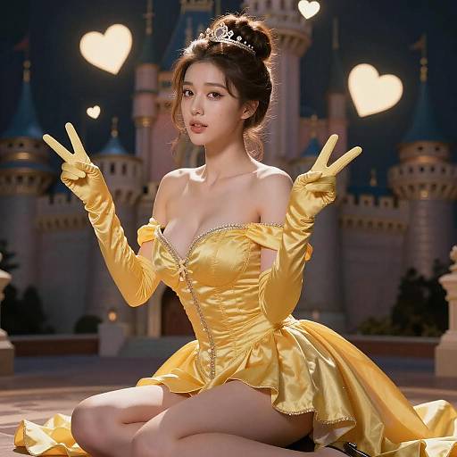 Woman in Yellow Princess Dress with Tiara