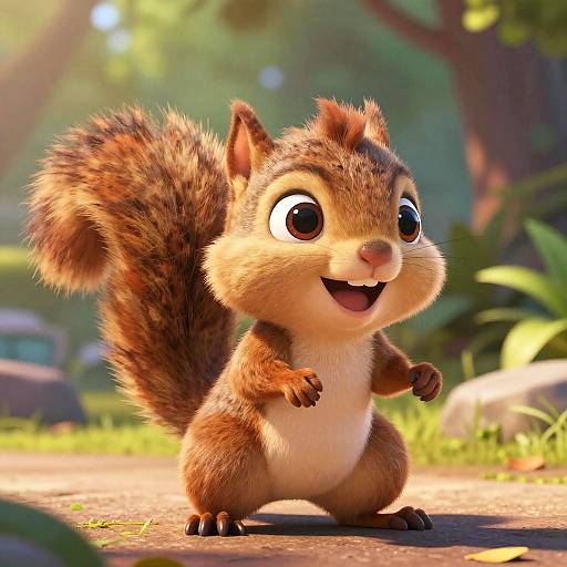 Pixar-Style Energetic Baby Squirrel