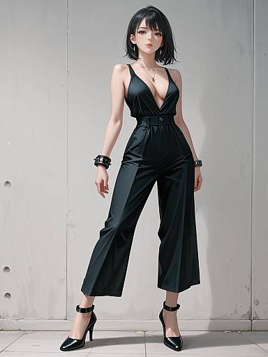 Chic Black Jumpsuit Full-Body Portrait