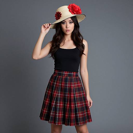 Woman in Plaid Skirt Costume