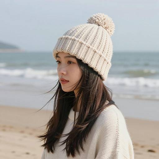 Artistic Beach Pose with Cozy Attire