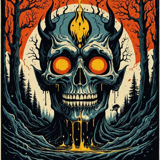 Demonic Skull with Melting Flames Poster