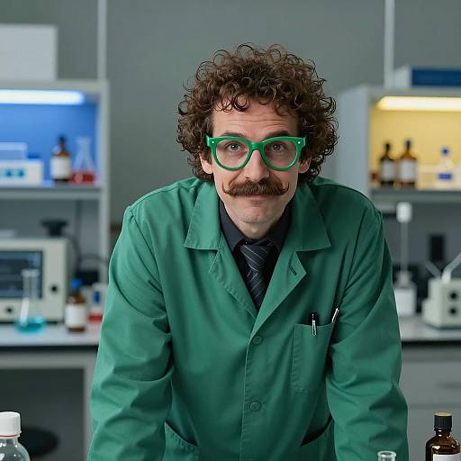 Cheerful Scientist in Colorful Lab