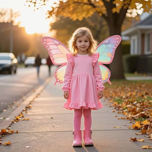 Young Girl with Butterfly Wings in Autumn