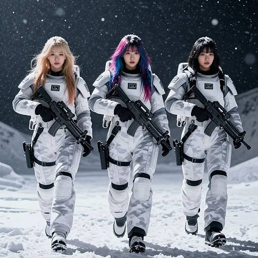 Korean Female Space Marines in Snowstorm