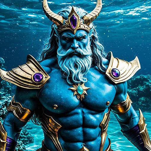Underwater Blue God with Golden Armor