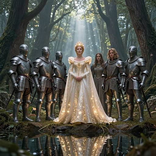 Medieval Knights and Queen in Enchanted Forest