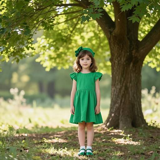 Young Girl in Vibrant Green Forest