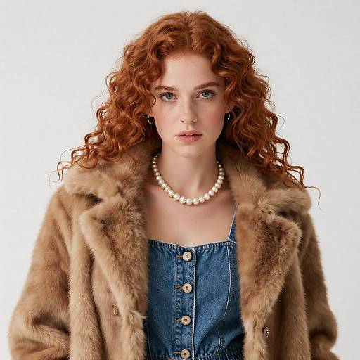 Chic Woman in Brown Fur and Denim